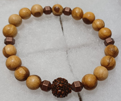 Stretch Bracelet with wood and brass