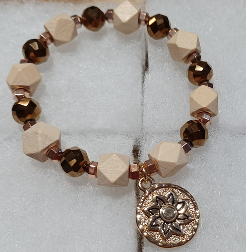 Stretch Bracelet White/Metallic with Gold Charm