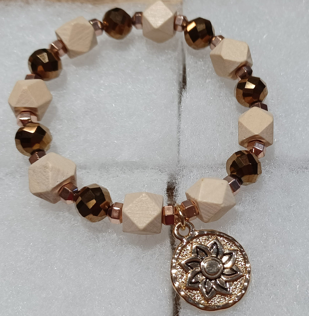 Stretch Bracelet White/Metallic with Gold Charm