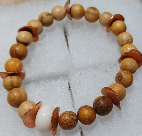 Stretch Bracelet Wood with Opal stone and brass
