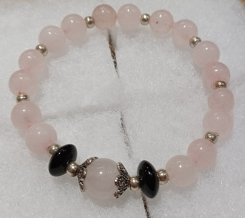 Stretch Bracelet Black and Pink with White Center Stone