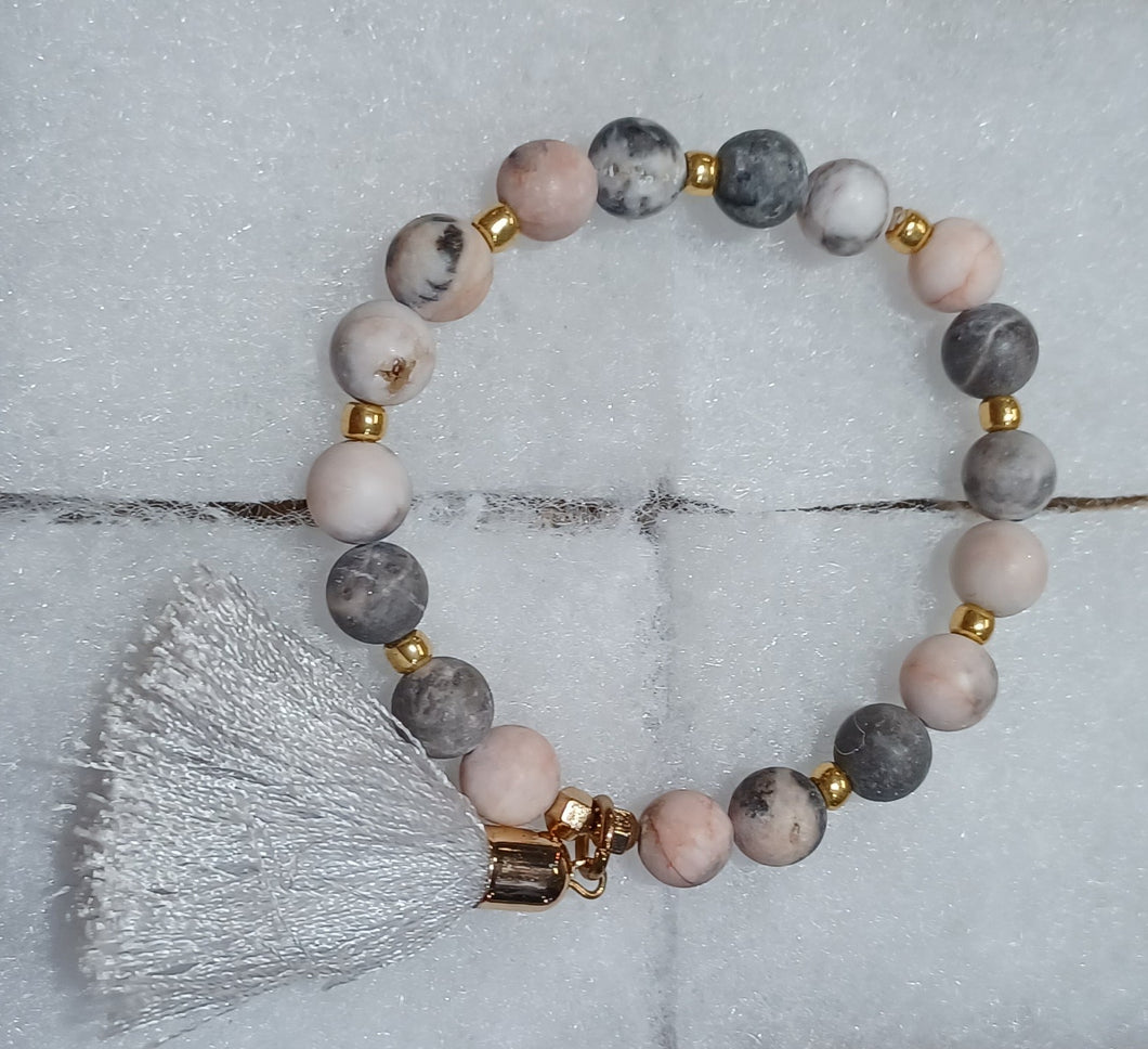 Stretch Bracelet with dangle charm pink/grey