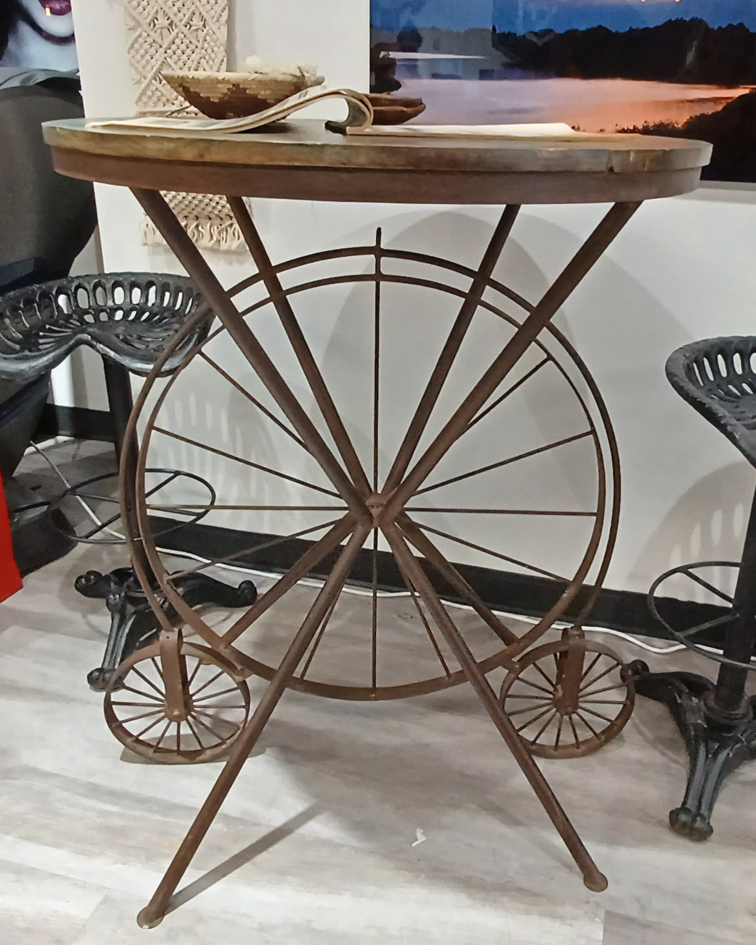 Bar Height Round Rustic Iron Bicycle Table