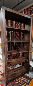 5 Shelf Dark Walnut with Iron Mesh Backing Bookcase