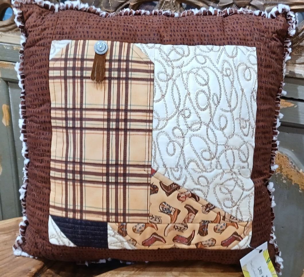Western Boot Design Quilted Pillow by Local Artist