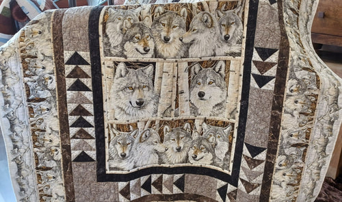 Hand Crafted Quilted Wolf Blanket by Local Artist
