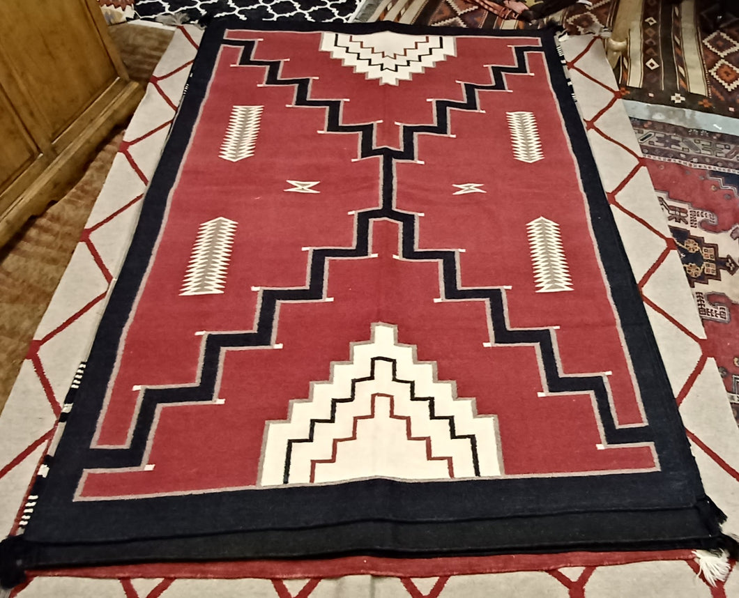 Red, Black and Cream Woolen Mills Navajo Style 5'x7' Area Rug