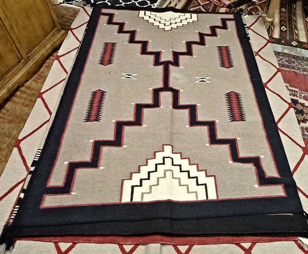 Black, Red & Tan Woolen Mills Navajo Style 5'x7' Area Rug