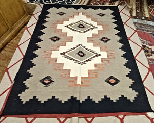 Black, Cream & Peach Woolen Mills Navajo Style 5'x7' Area Rug