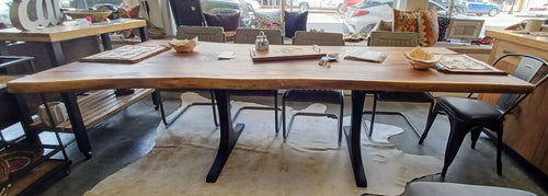 Live Edge Monkey Wood Dining Table with Resin