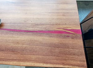 Live Edge Monkey Wood Dining Table with Resin
