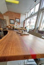 Load image into Gallery viewer, Live Edge Monkey Wood Dining Table with Resin