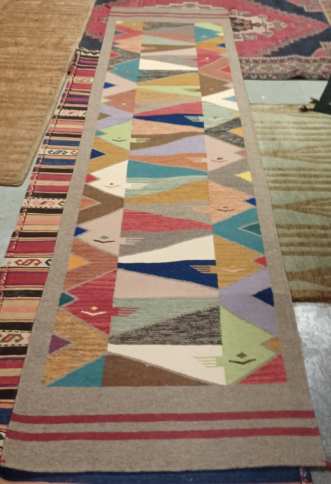 Tan with Multicolor Patch Work Woolen Mills Navajo Style 2.5' x 10' Area Runners