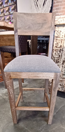 Solid Wood Bar Stools with Grey Fabric Seat
