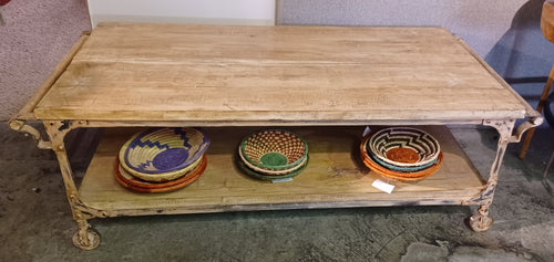 Two Layer Rustic Coffee Table on Wheels