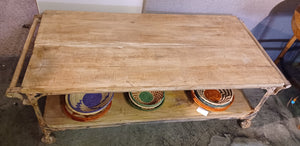 Two Layer Rustic Coffee Table on Wheels