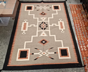 Black, Cream, Tan & Rust Woolen Mills Navajo Style 5'x7' Area Rug