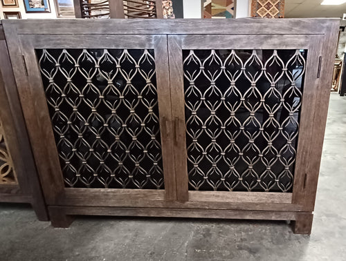 Reclaimed Wood Cabinet with Rod Iron and Glass Doors