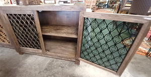 Reclaimed Wood Cabinet with Rod Iron and Glass Doors