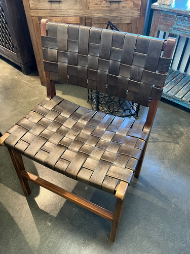 Leather Weaved Chair with Solid Wood Frame