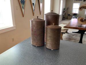 Set of 3 Hand Hammered Copper Canisters