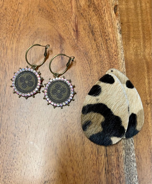 Sparkle Logo Brown Cheetah Print Up-cycle Earrings