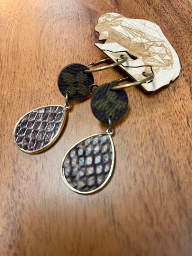Upcycled Louis Vuitton Snakeskin and Leather Earrings