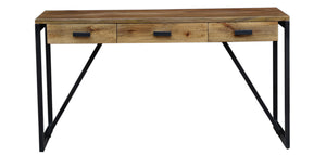 Wood Desk 3 Drawer RH Light and Iron Black Base