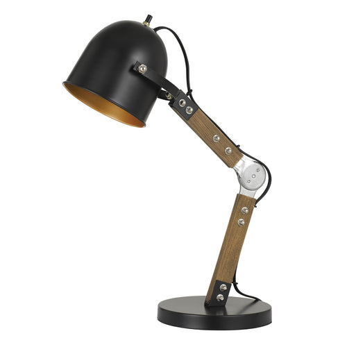 Black & Wood Spotlight Industrial Table Desk Lamp