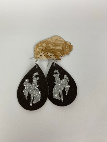 Silver Glitter & Brown UW Teardrop Earring