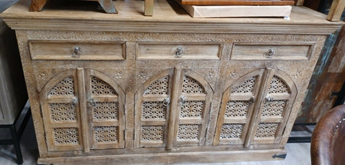 Old World White Washed  3 Drawer 6 Door Console